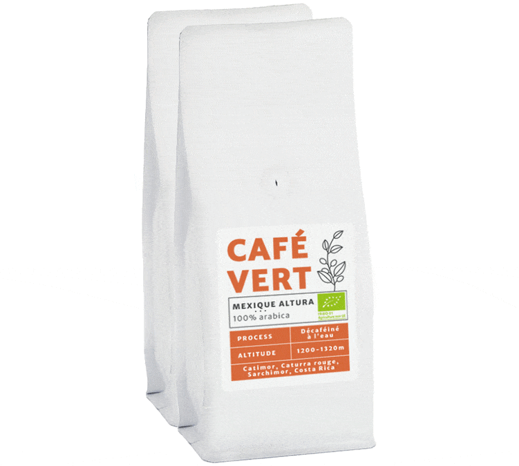2x500g - Café vert bio Mexique région Altura Sueno décaféiné à l'eau
