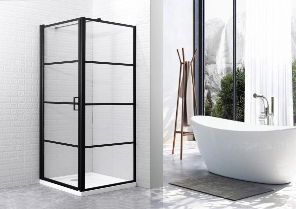 Saniclear Nero 90x90 douchecabine 8mm anti-kalk mat zwart 90cm