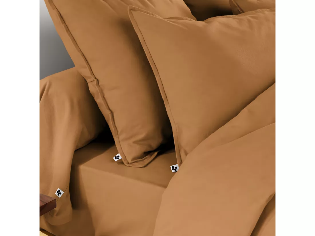 HEDDA - Drap Plat 240x300cm Flanelle de Coton Coloris Camel