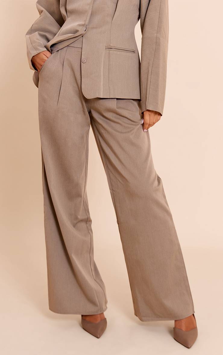 Gris Pantalon Large Plissé Tailleur En Tissu Tissé Premium Coordonné