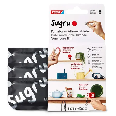 tesa Sugru by tesa - Formbarer Allzweckkleber, 3er-Pack, 3 x 3,5 g, Schwarz