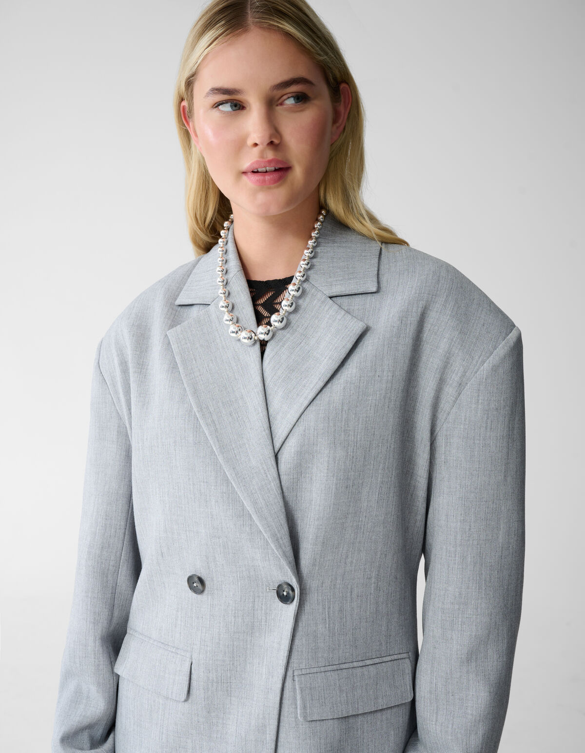 Oversized Shoulder Blazer Lichtgrijs