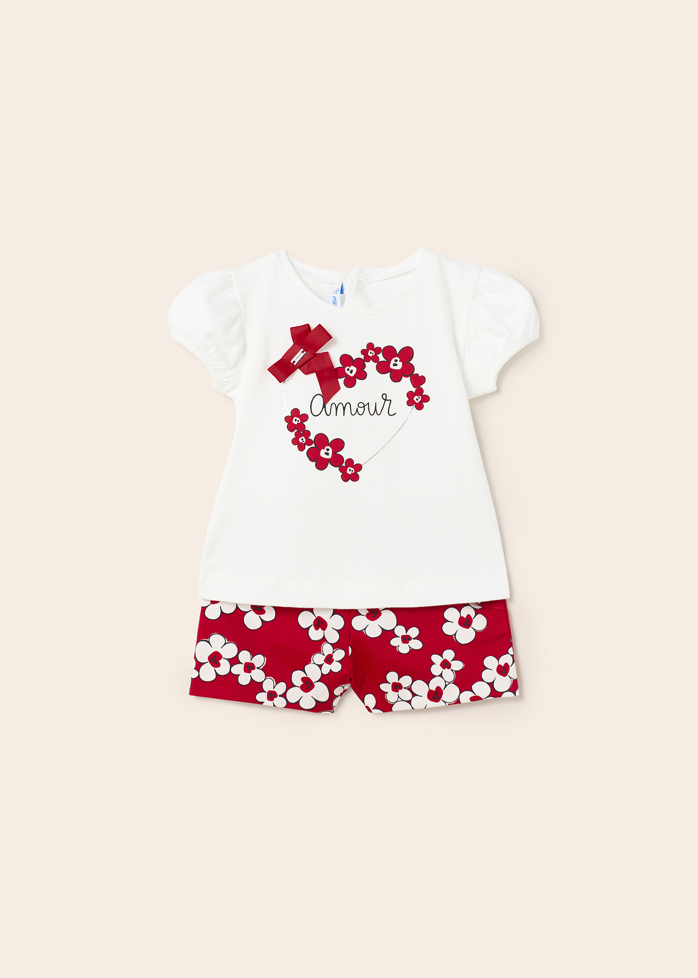 Conjunto de duas peças com shorts de cetim de algodão para bebê