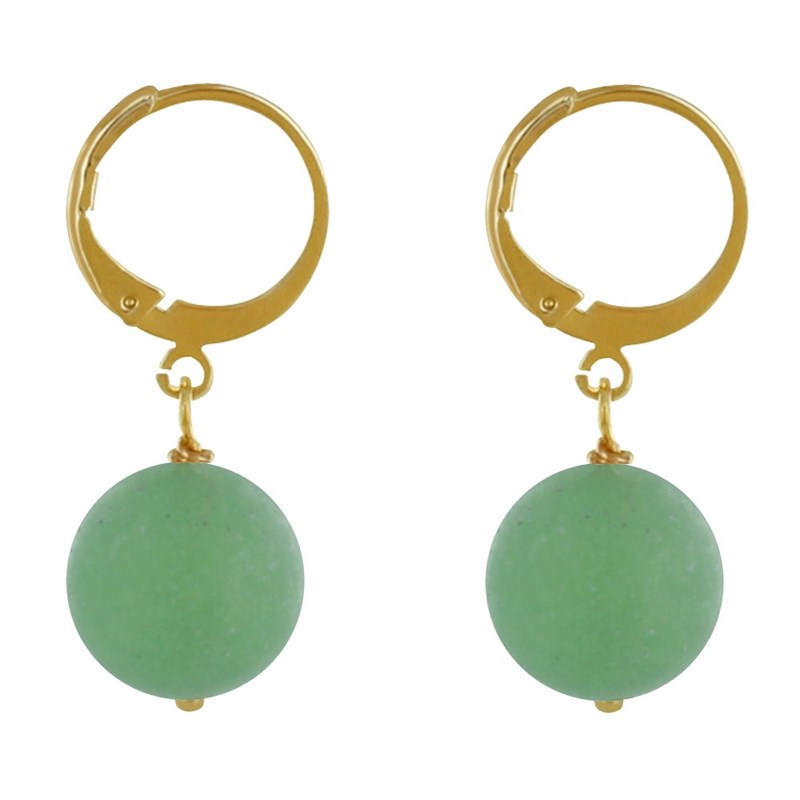 Boucles d'Oreilles Mini Créoles Plaqué Or et Perle d'Aventurine Dépolie