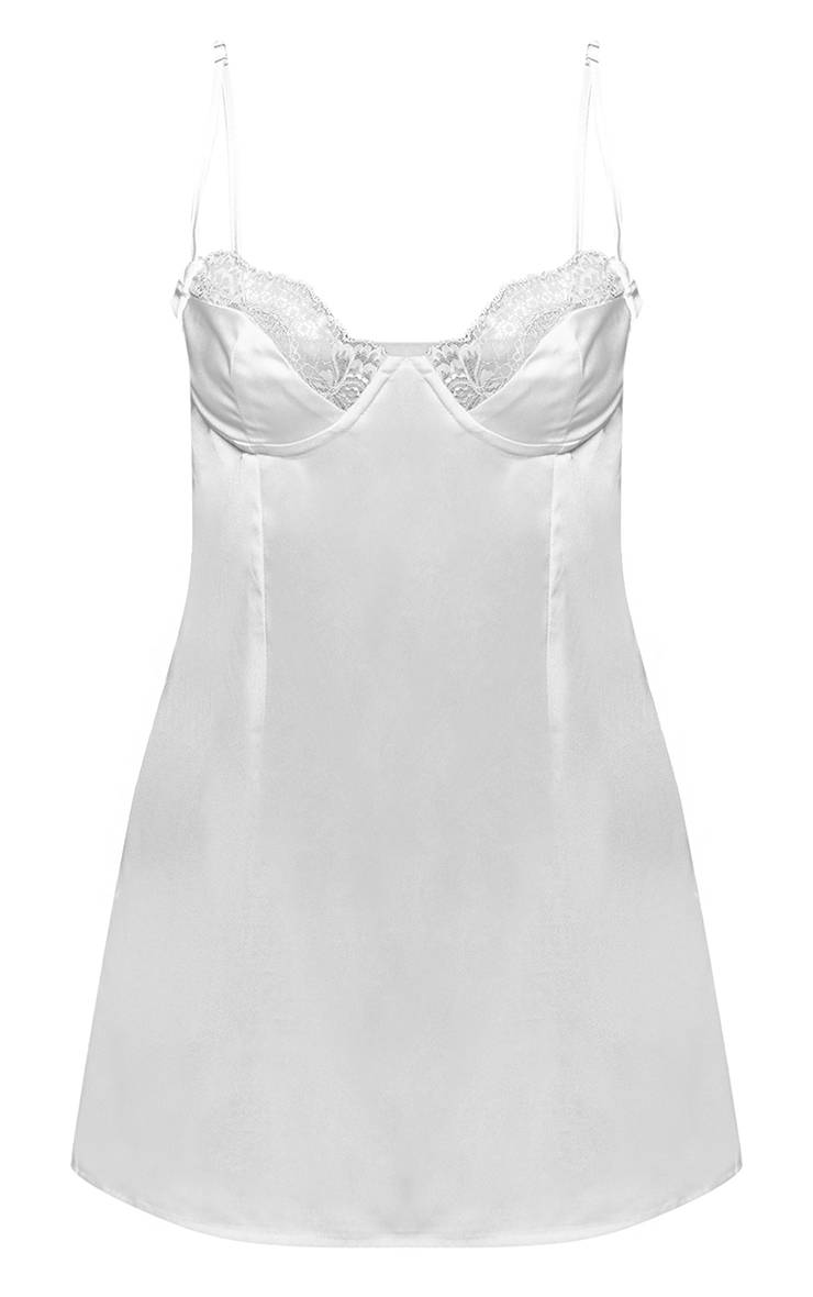 Blanc Nuisette Mini En Satin Avec Détail De Bonnets En Dentelle