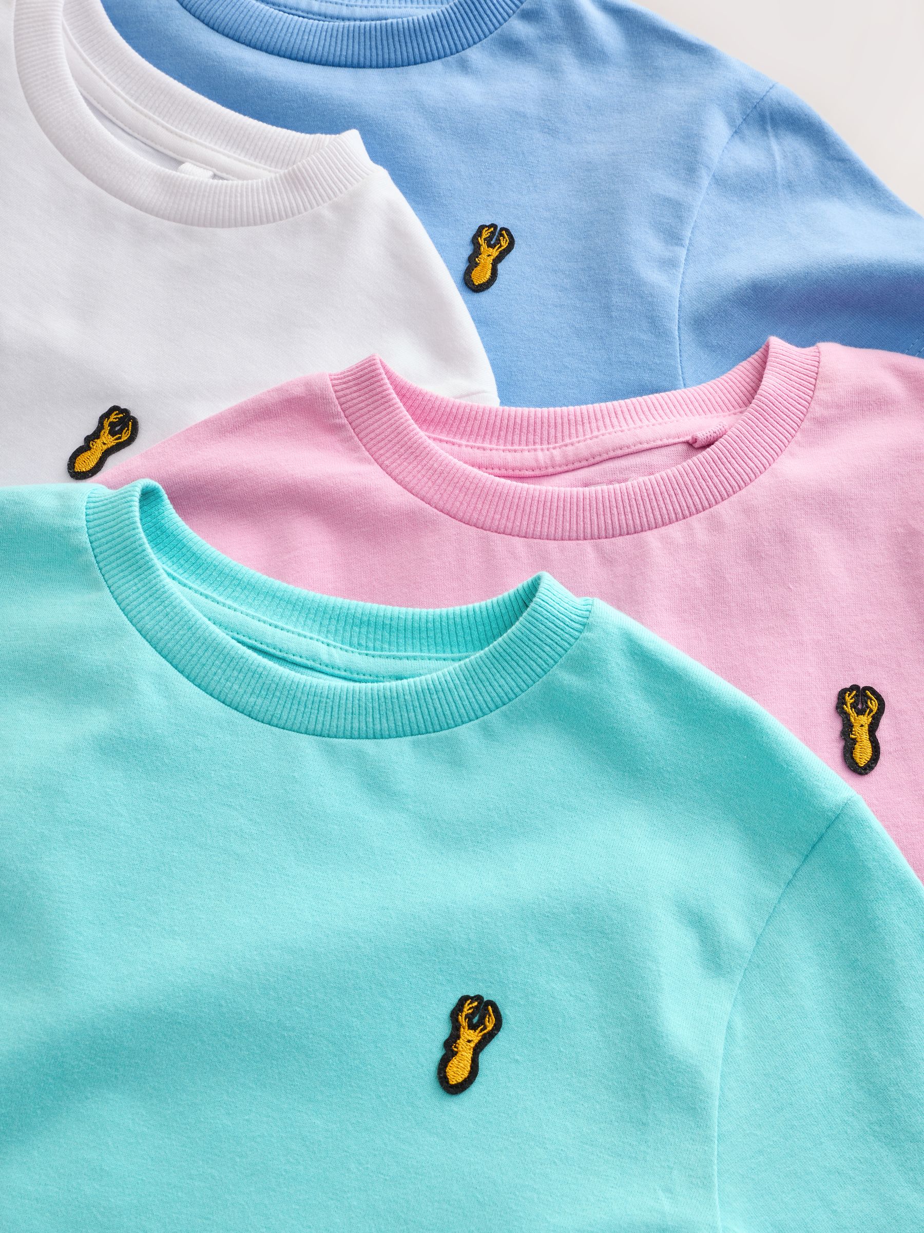 Pastel - T-shirts met korte mouwen en geborduurd rendier, verpakking van 4 (3-16jr)