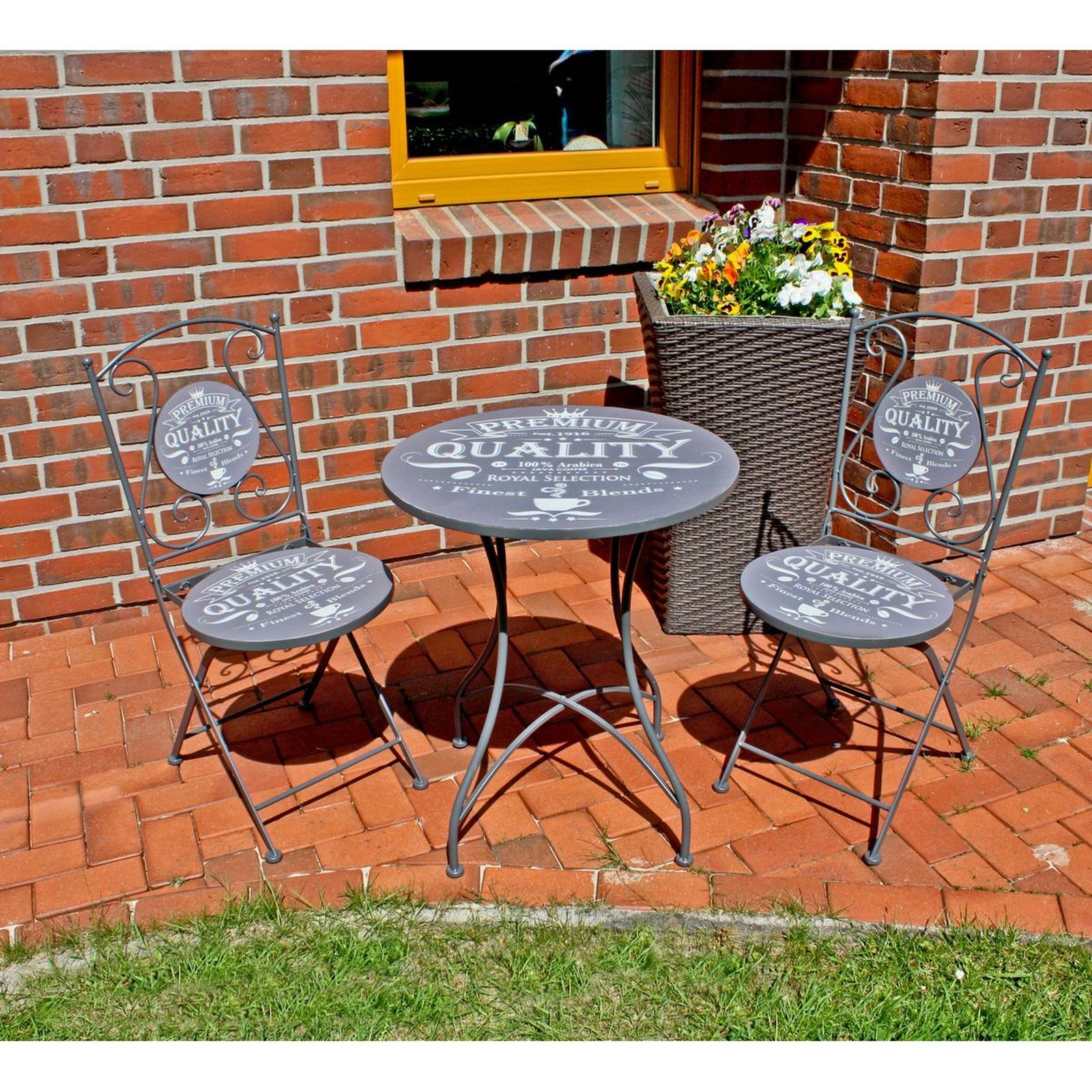 3-teilige Balkon-Set ROYAL - dunkelgrau-Floral - Stahl