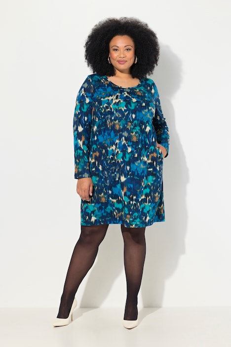 Jerseykleid, A-Linie, Rundhals, Langarm