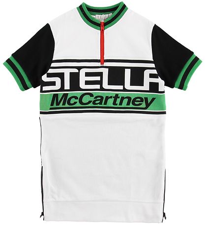 Stella McCartney Kids Kjole - Sweat - Hvid/Sort m.  Grøn