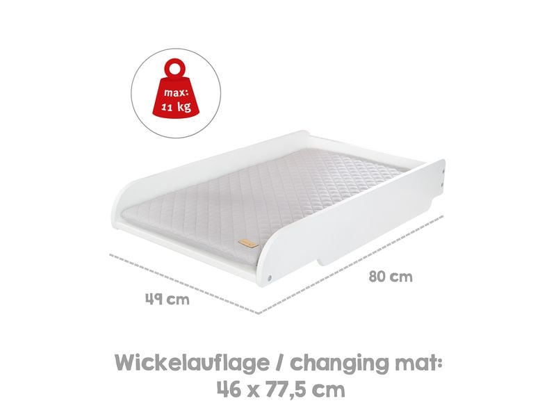 roba Wickelplatte inkl. Auflage Weiss 49 x 82 cm Wickelplatte zum Aufsetzen auf Baby- & Kinderbetten