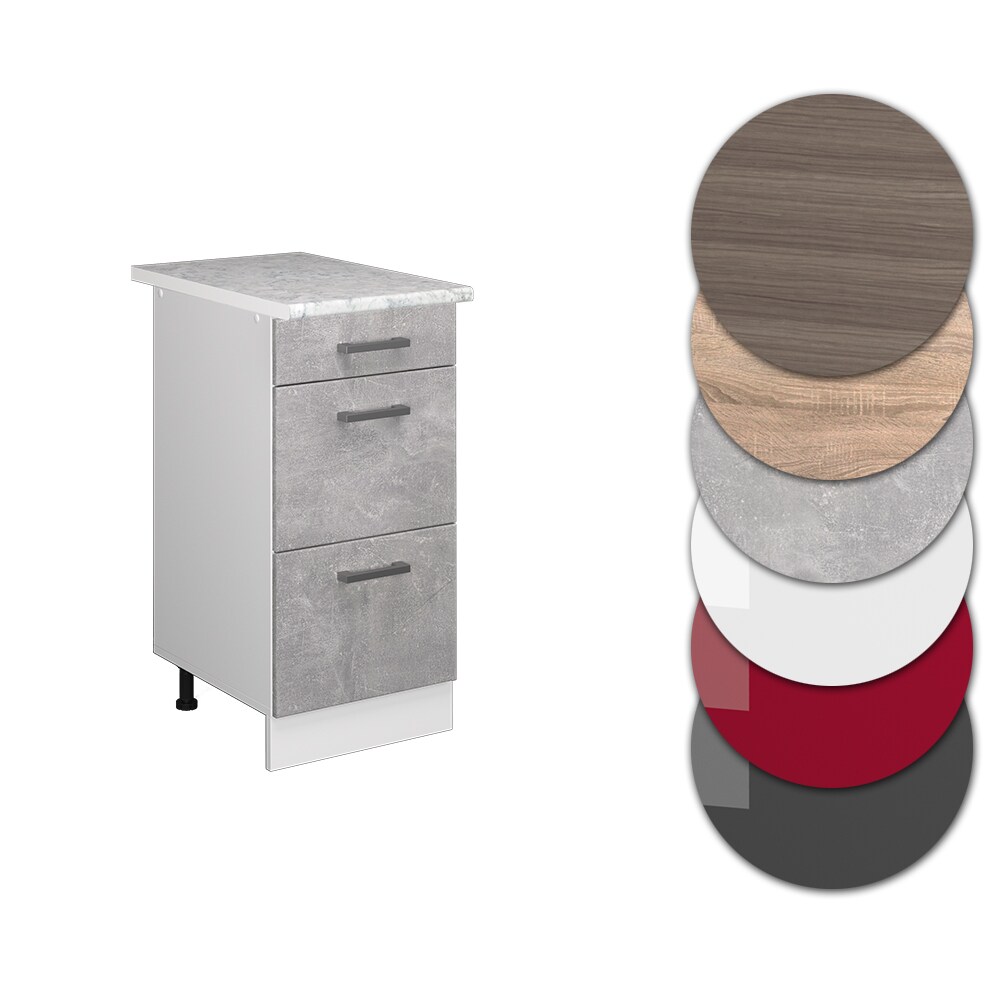 Vicco Schubladenunterschrank Küchenschrank Küchenzeile R-Line 40 cm Weiß Beton Schublade Arbeitsplatte