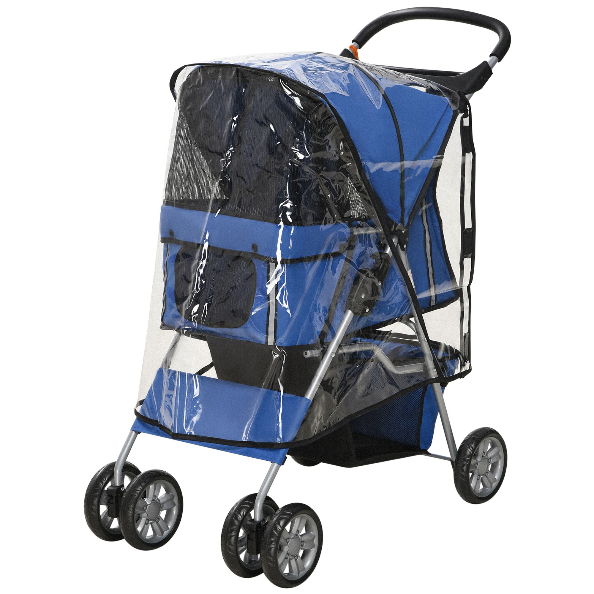PawHut Hundebuggy mit Regenverdeck blau 75L x 45B x 97H cm