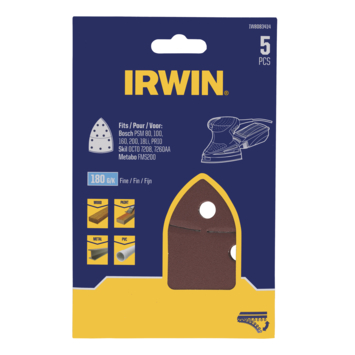 Irwin schuurvel voor multischuurmachines Bosch PSM, Skil, Lux, Metabo, zelfklevend K180, 5 stuks