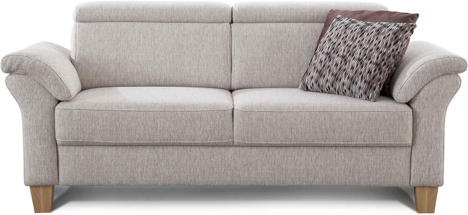 Cavadore 3-Sitzer Sofa Ammerland / Couch mit Federkern im Landhausstil / Inkl. verstellbaren Kopfstützen / 186 x 84 x 93 / Strukturstoff natur