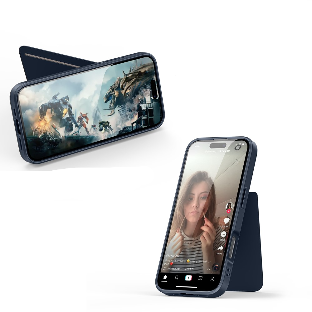 iPhone 16 Plus MagSafe Hybrid Leder Hülle mit Kartenfach   Kickstand Aufsteller (RFID Schutz) - Blau