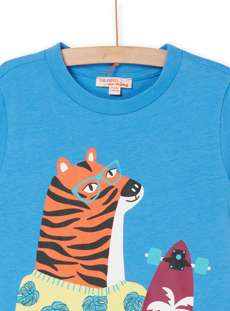 T-shirt bleu à motif tigre