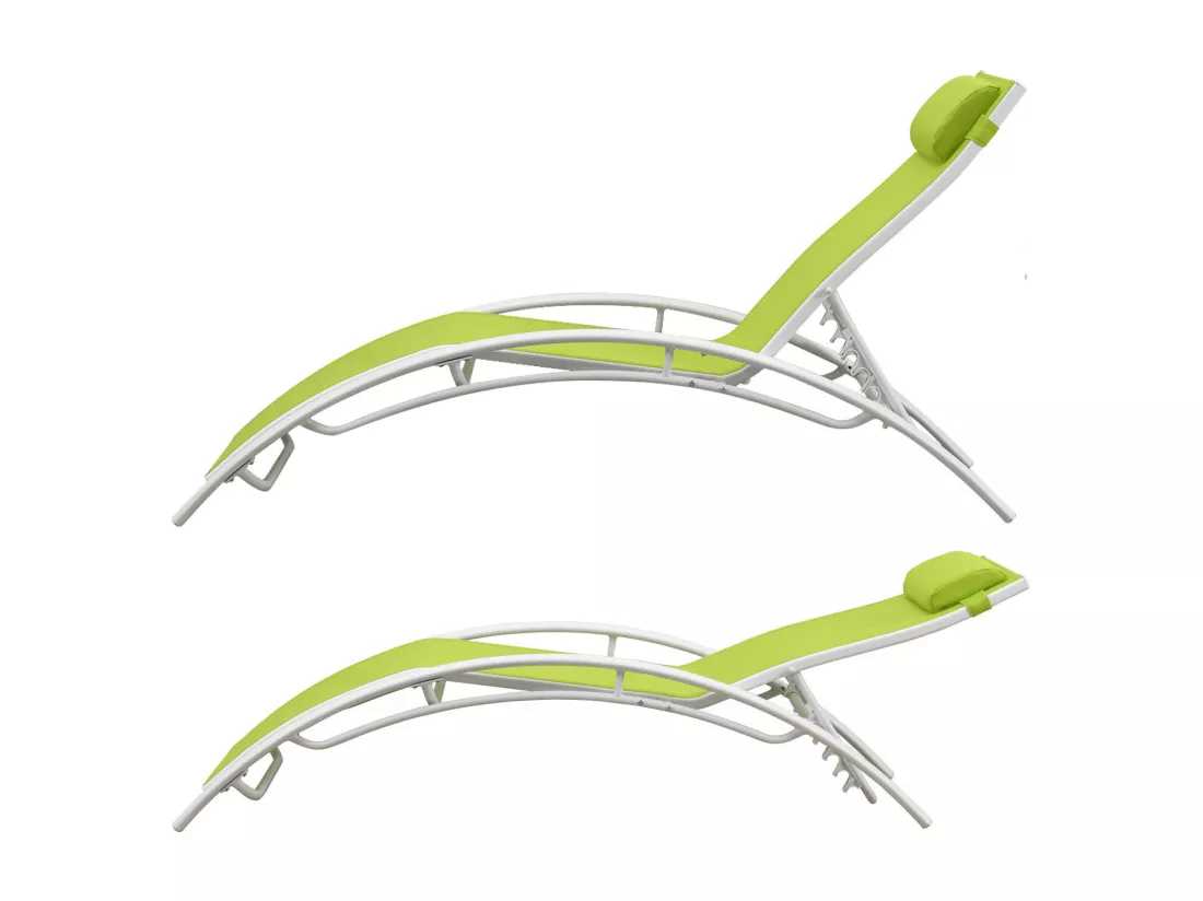 Lot de 2 transats GALAPAGOS en textilène vert - aluminium blanc - HAPPY GARDEN