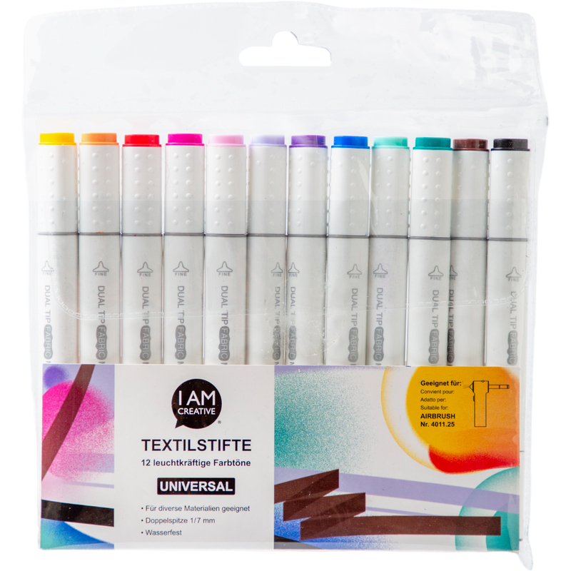 I AM CREATIVE Textilmarker für Air Brush, 12 Stück, assortiert