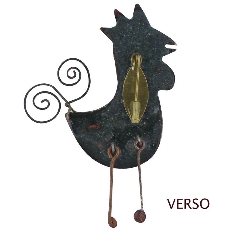 Broche Coq Émaillée Bleu à Pois Vert