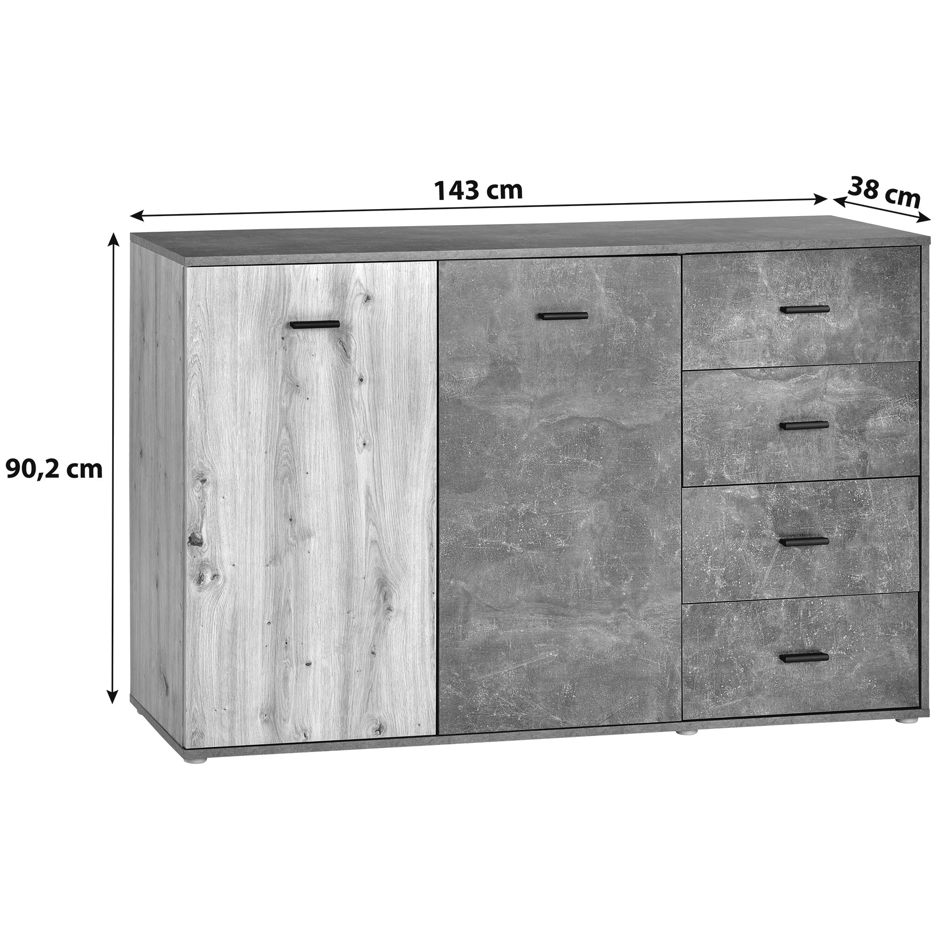 Kommode - Artisan Eiche - weiß - 143 cm