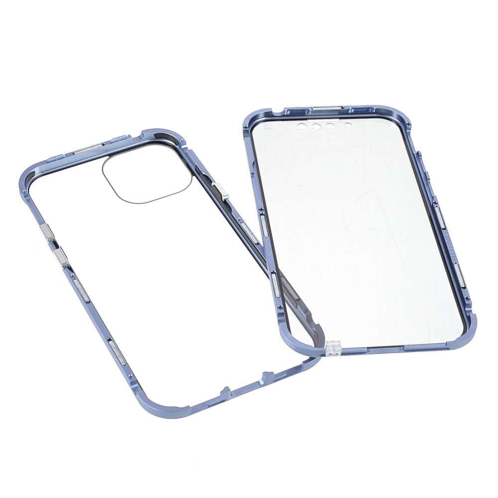 iPhone 13 Magnetische Alu Schutzhülle mit Panzer Glas Backcover   Privacy Displayschutz (Magnet-Technologie) - Blau
