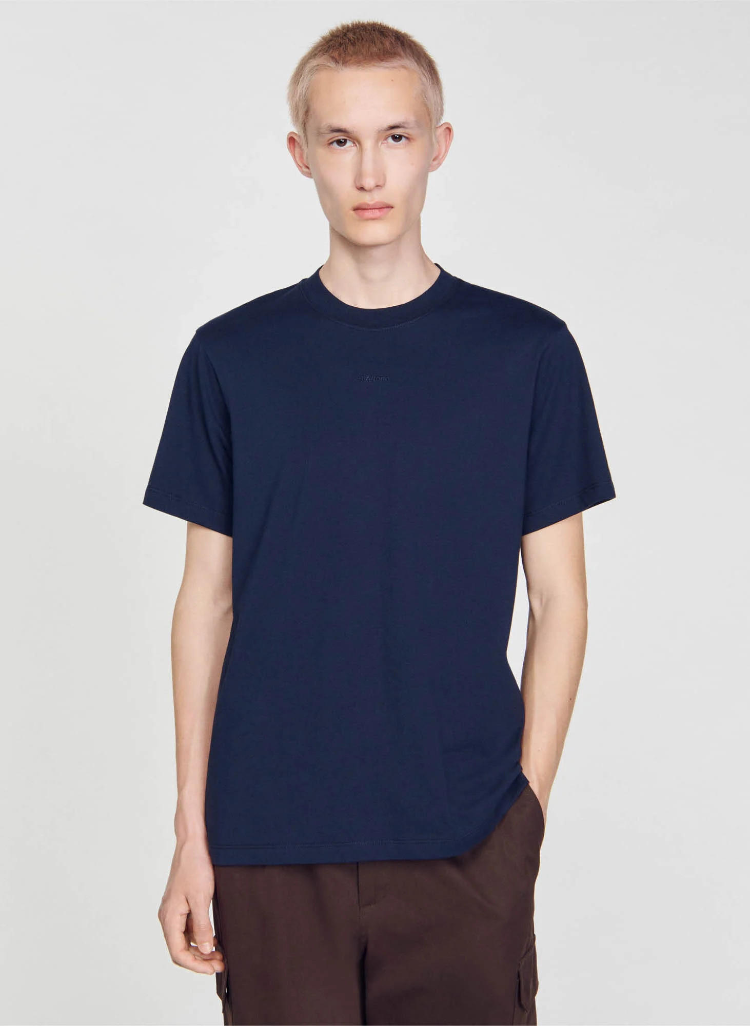 Tee-shirt droit col rond en coton | Bleu