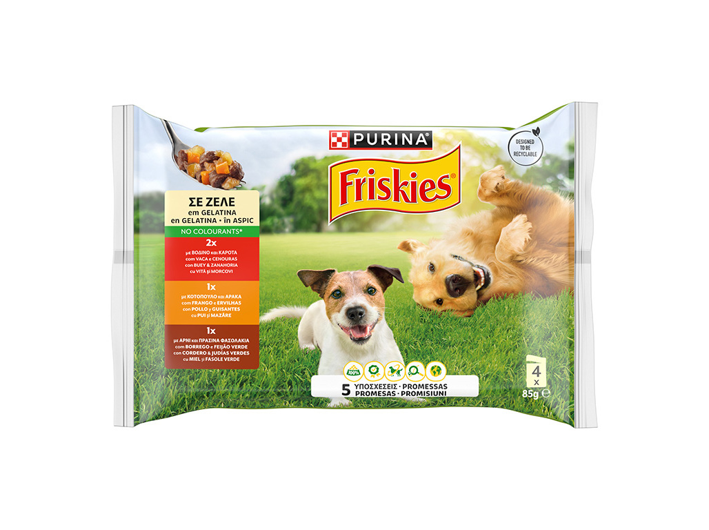 COMIDA HÚMIDA CÃO ADULTO FRISKIES GELATINA VACA/FRANGO/BORREGO 4X85G