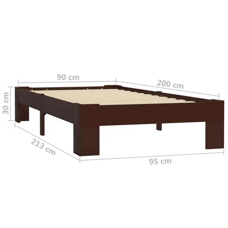 vidaXL - Bed frame - Donkerbruin - Massief grenenhout - 90x200 cm