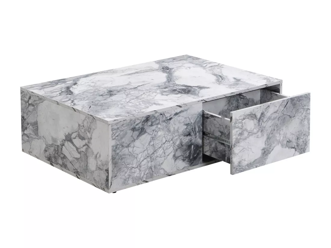 Lot de 2 table basse fixe, table basse modulaire effet marbre avec table d'appoint de canapé et balcon, blanc