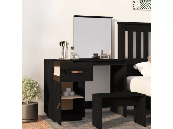 Coiffeuse Noir 95x50x134 cm Bois de pin massif