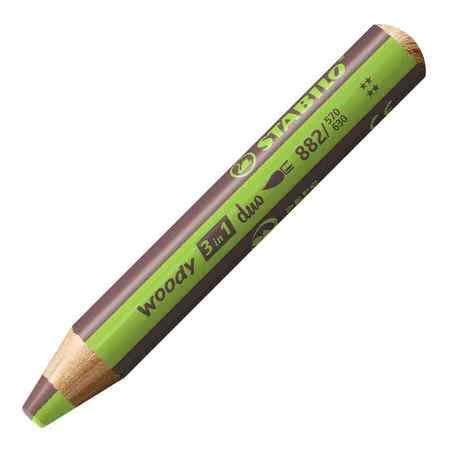Duo Buntstift, Wasserfarbe & Wachsmalkreide - STABILO woody 3 in 1 duo - zweifarbige Mine - Einzelstift - hellgrün/braun
