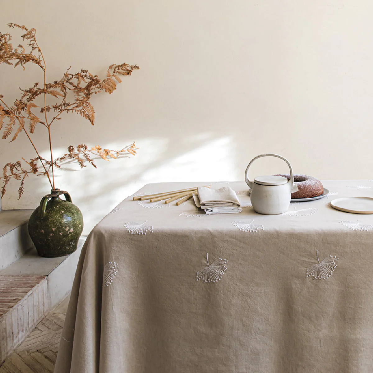 Nappe métis lin & coton beige 155x225 Garnier Thiebaut