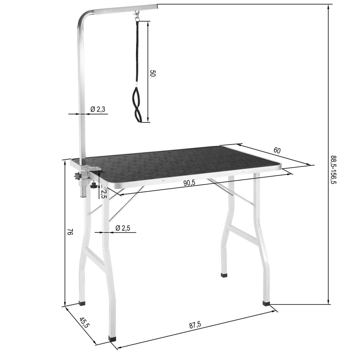 tectake trimtafel met in hoogte verstelbare arm, draagvermogen 60 kg