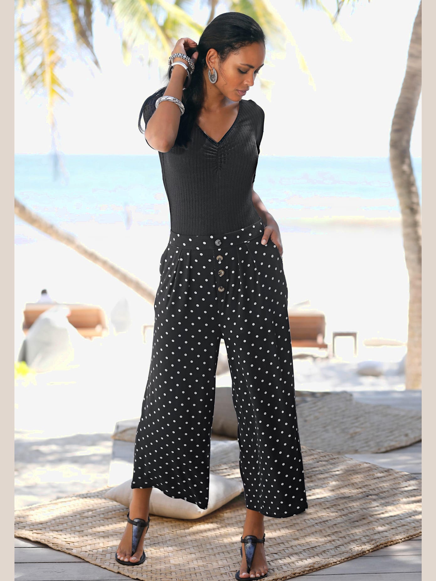Jupe culotte pantalon d'été 7/8 avec ceinture élastique