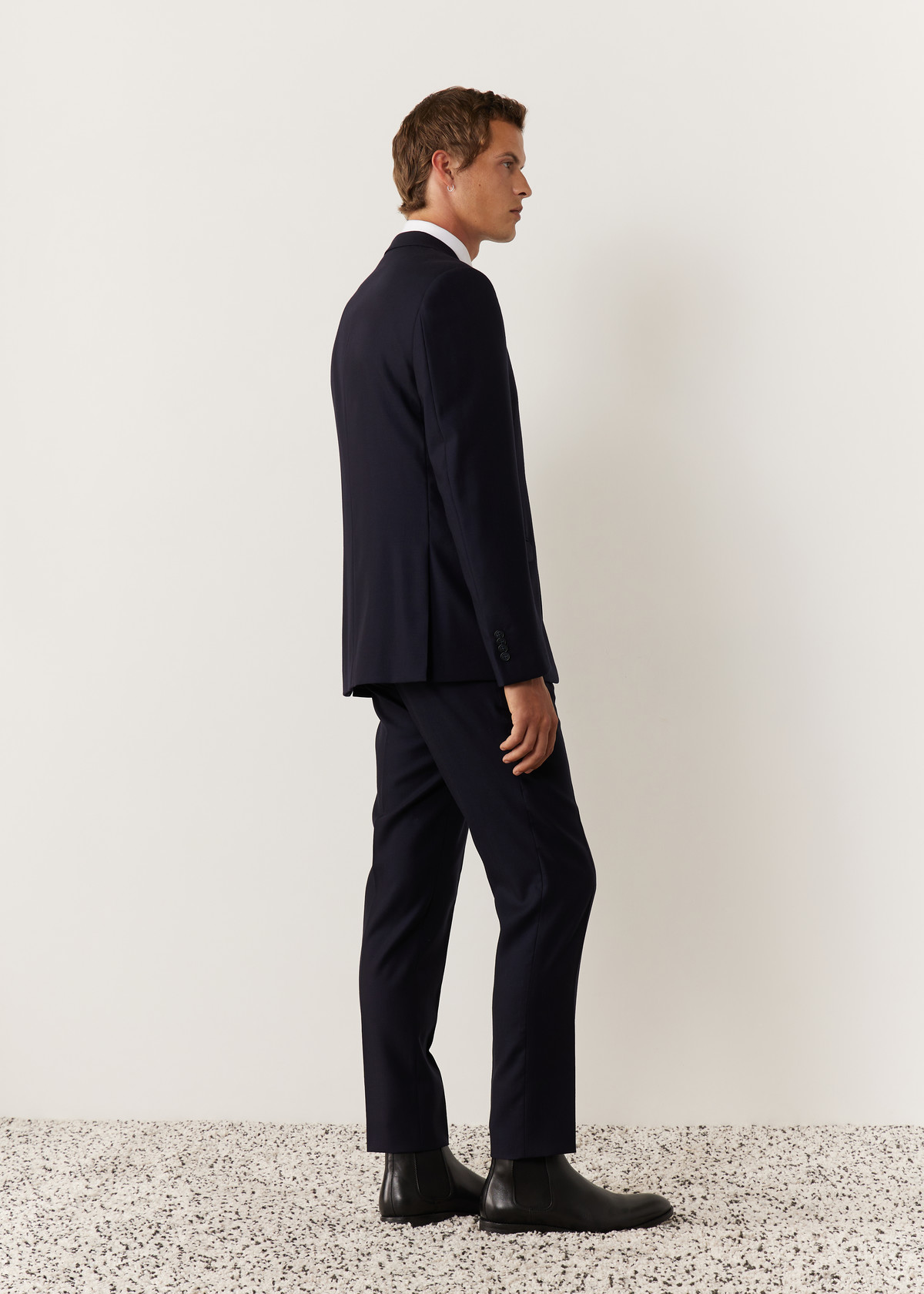 Costume 2 pièces Regular en laine stretch unie bleu marine