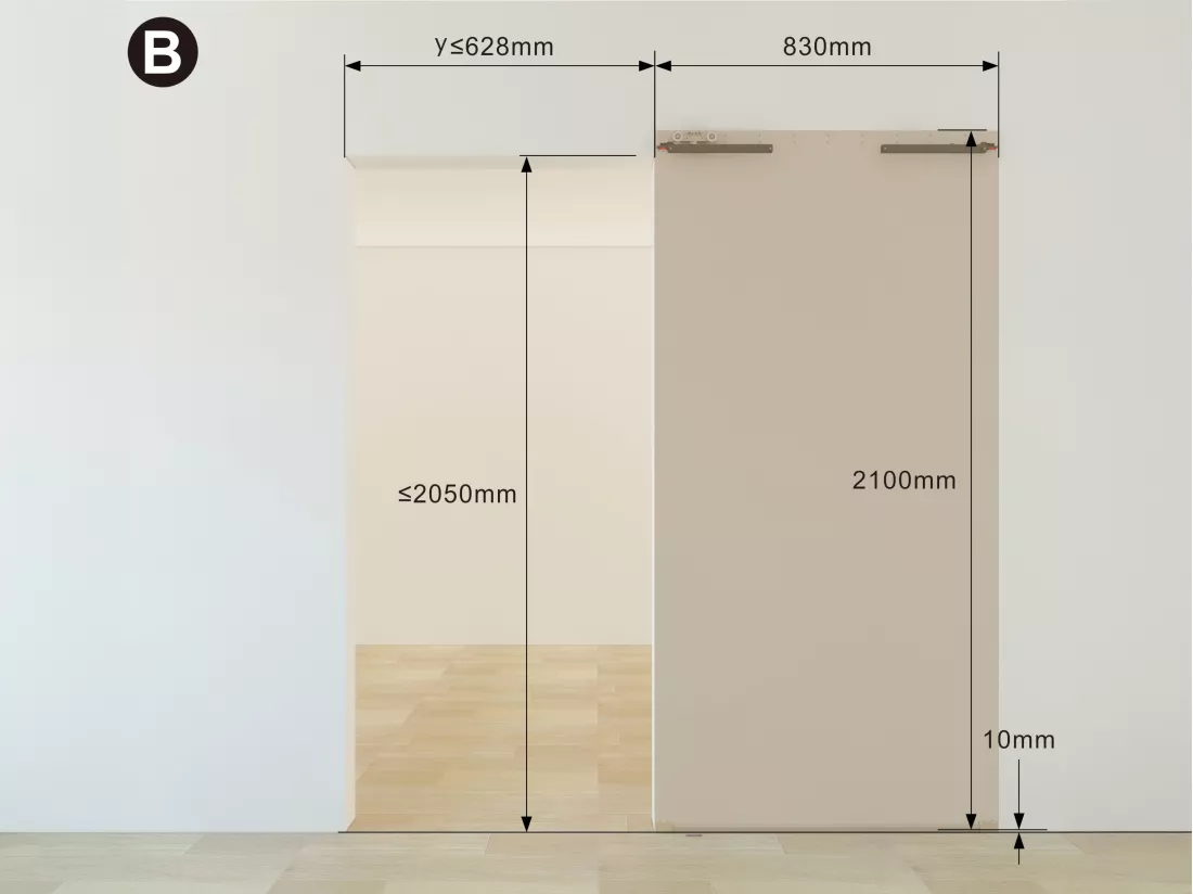 Porte coulissante en bois et MDF avec rail invisible - Chêne clair - 83 x 210 cm - BOCAZI