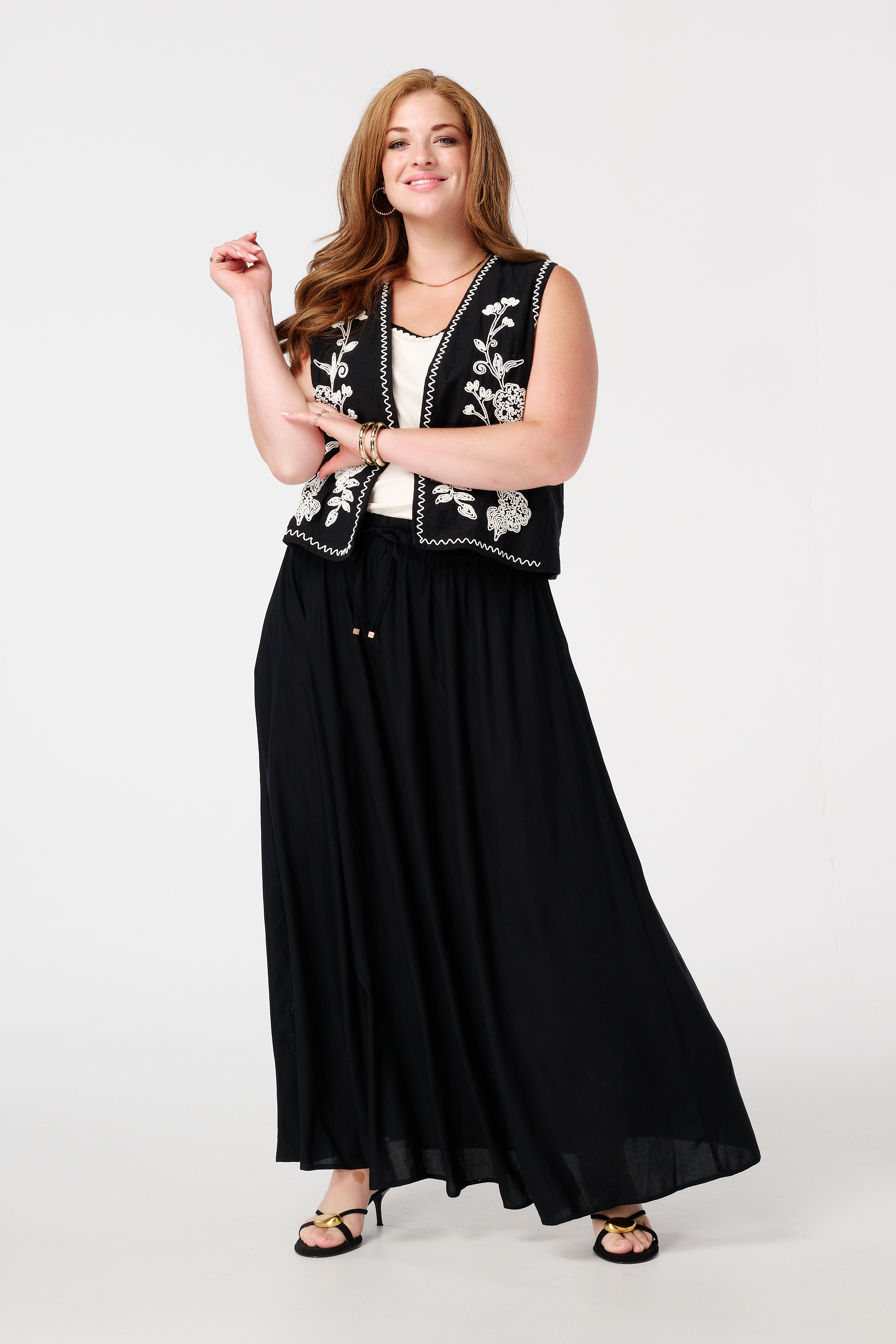 Maxi rok met elastische taille Zwart