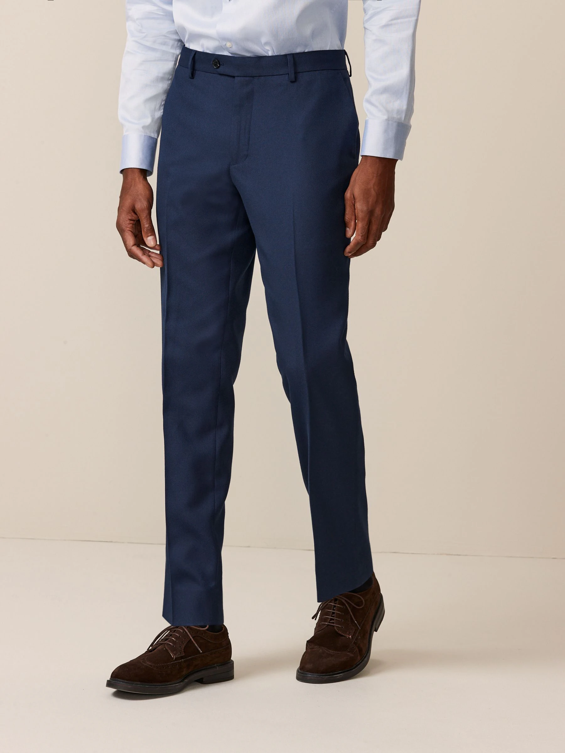 Helderblauw - Slim Fit - Kostuum met textuur: broek