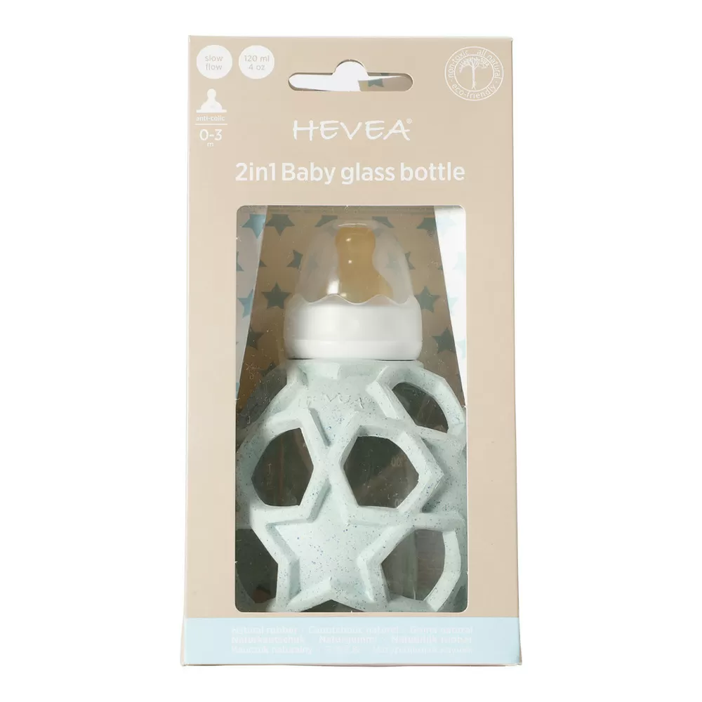Hevea 2-i-1 Baby Glasflaske med Star Ball Cover - Blå