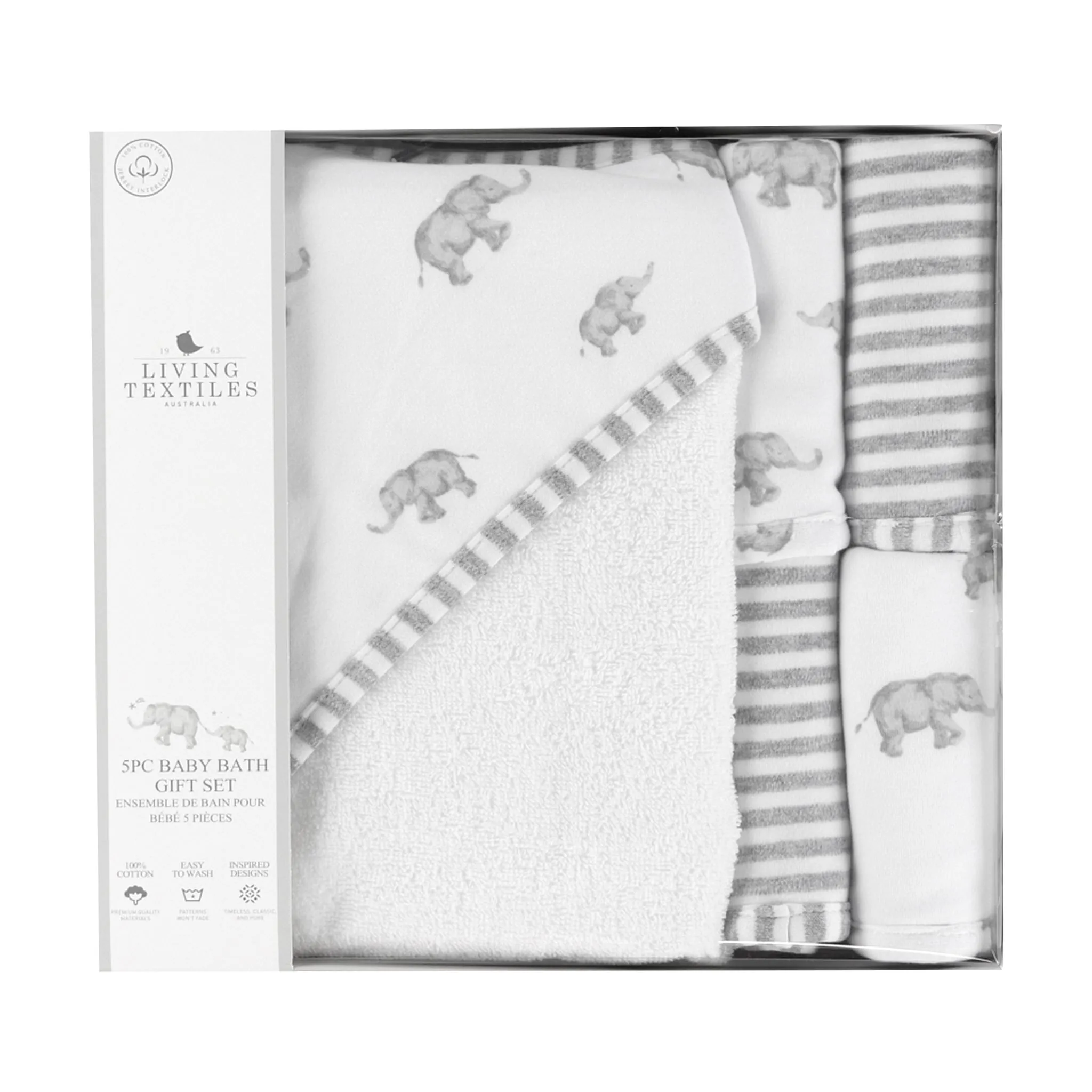 Living Textiles Ensemble Cadeau pour le Bain - Éléphant Gris