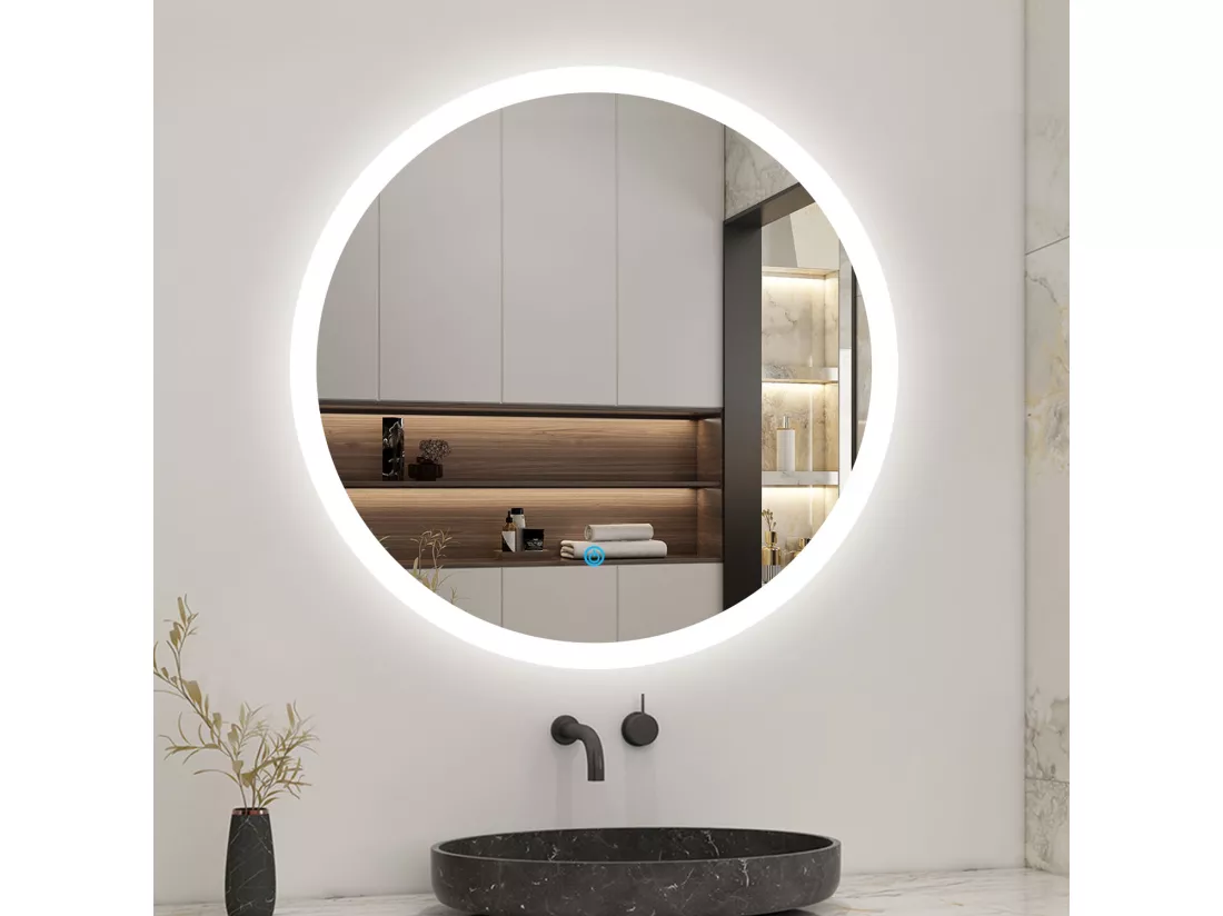 Miroir de salle de bain lumineux rond à Leds- D. 60 cm Aica