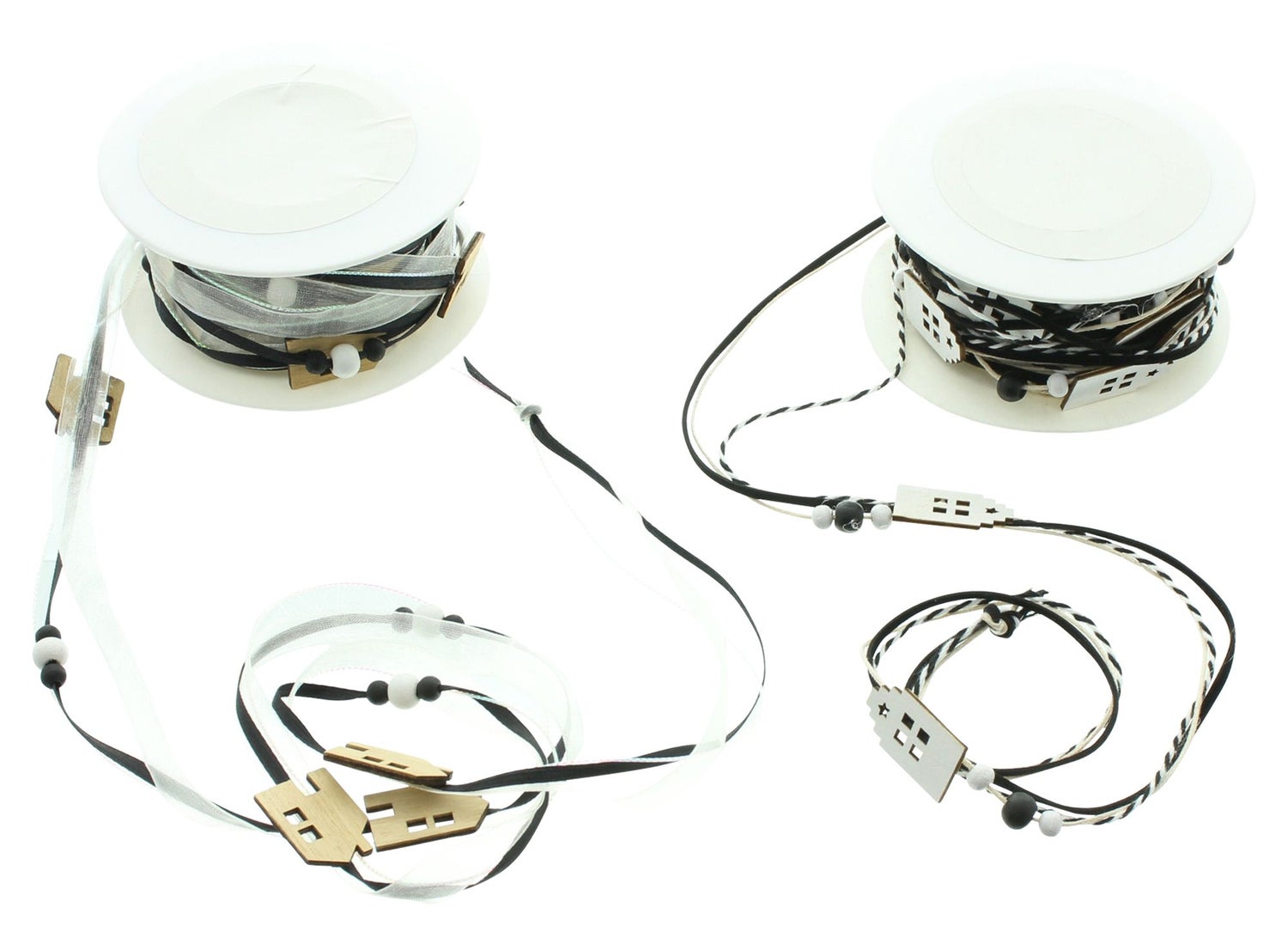 FRANK FLECHTWAREN | Cadeaulinthuis, set van 2, lengte 3 meter, ORGANZA, HOUT, KUNSTLEER, SISAL