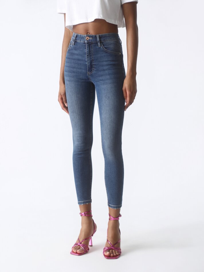 Calça jeans skinny de cintura alta - Azul índigo escuro