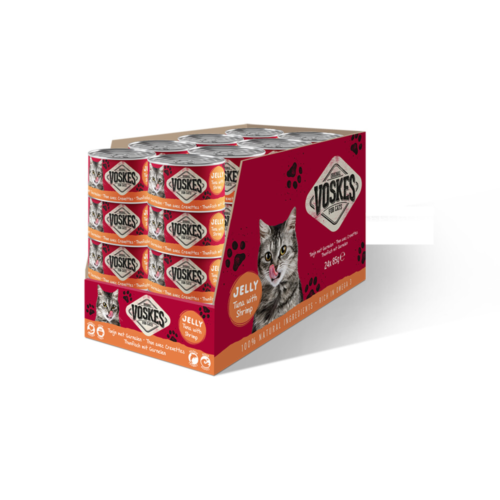 24x Voskes Kattenvoer Nat Tonijn met Garnalen85 gr
