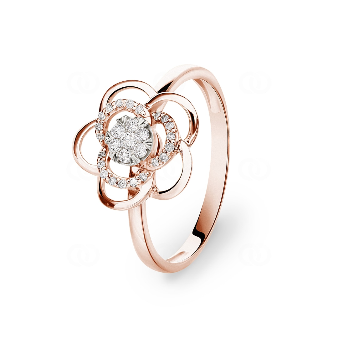 Ring 750/18 K Roségold Blume mit Diamanten 0.14 ct H/si