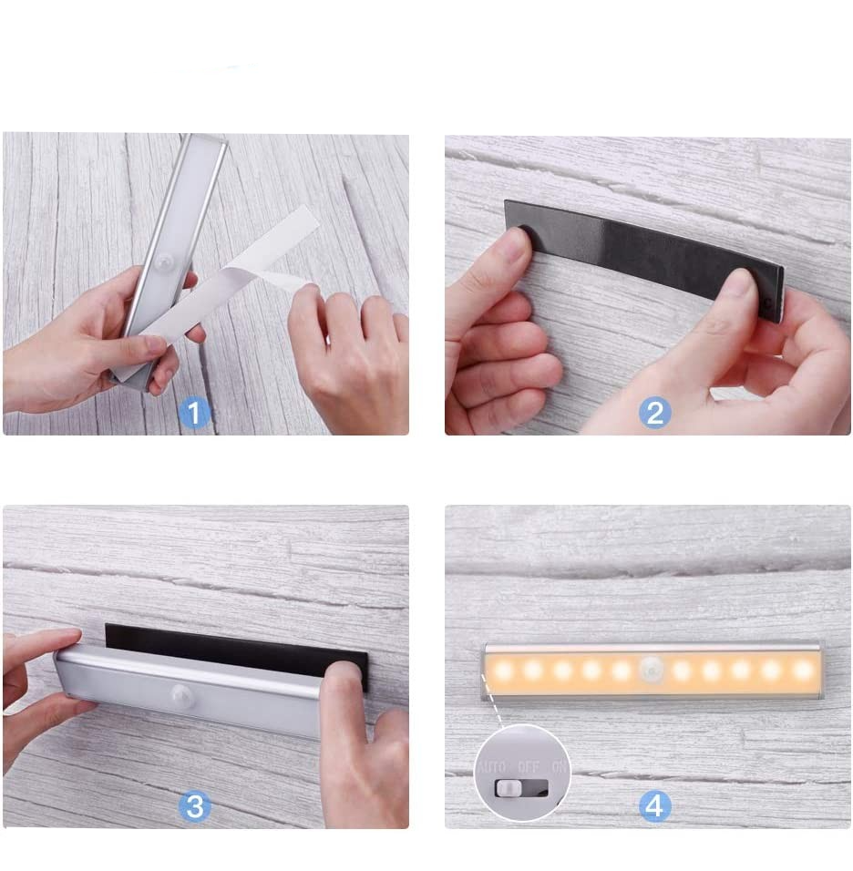 (19cm) 10 LED's Lichtleiste Magnetische USB Leuchte Schrank Beleuchtung mit PIR Bewegungsmelder   Magnet Halterung - Warmweiss