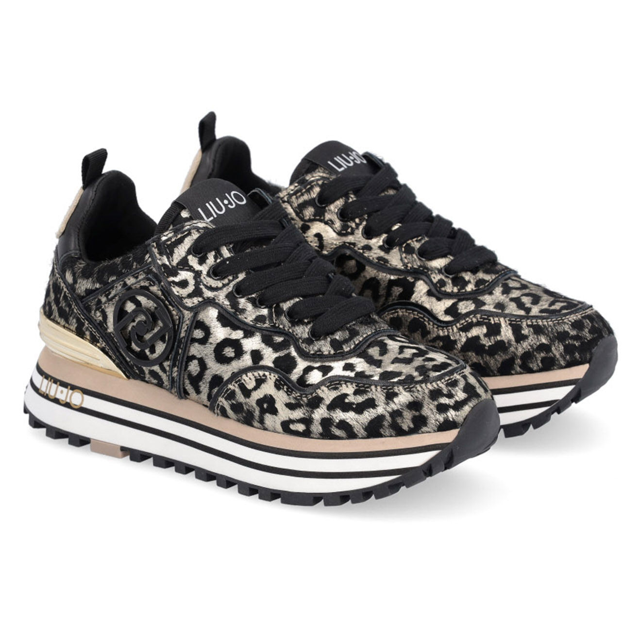 Liu-Jo Sneakers en Cuir Loa noir/léopard/beige