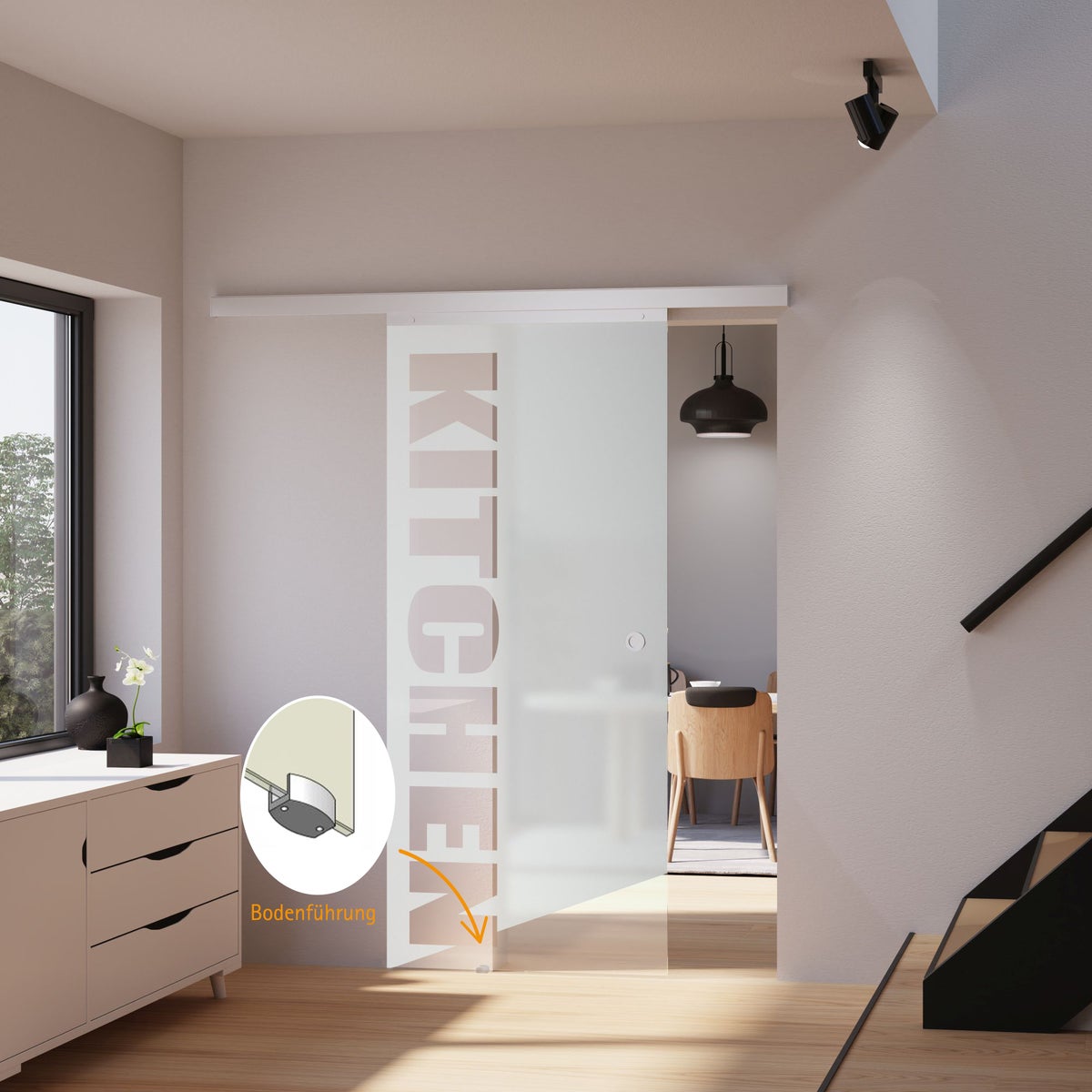 Schuifdeur, binnendeur, glazen schuifdeur KEUKEN 880x2035 - greep + 2-zijdige softclose