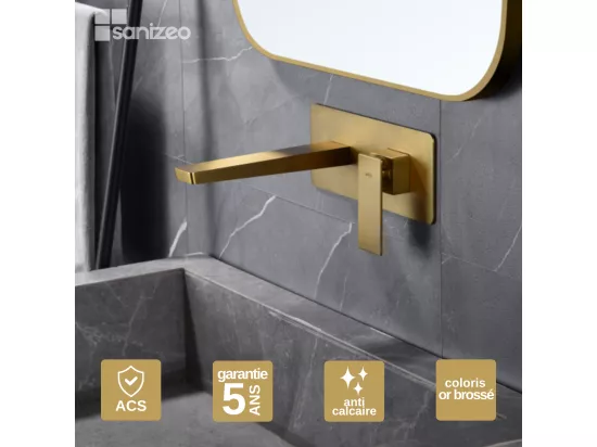 Robinet Mitigeur de Lavabo anti-calcaire encastré Or Brossé IMEX PISA GLP048/OC