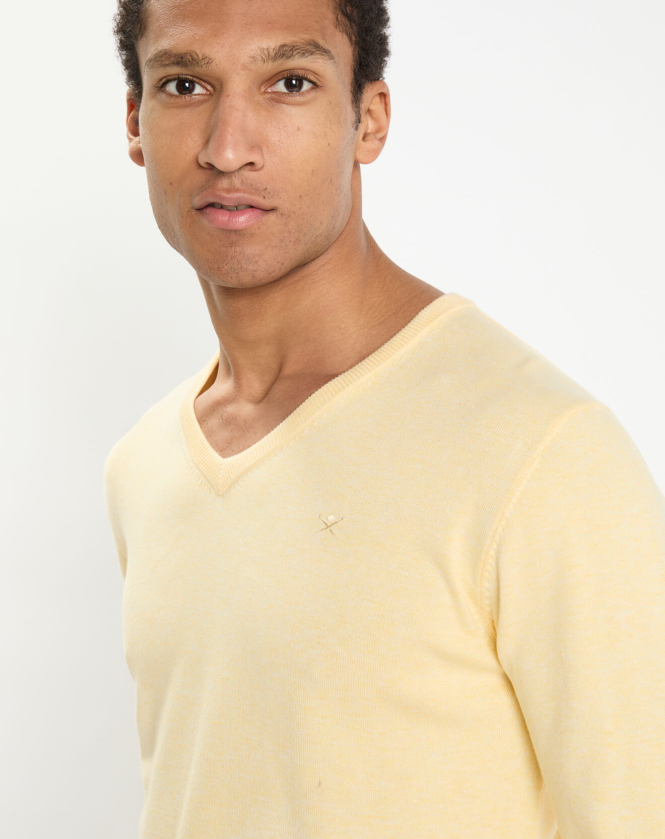 Hackett London Pull en Coton & Soie col V jaune chiné